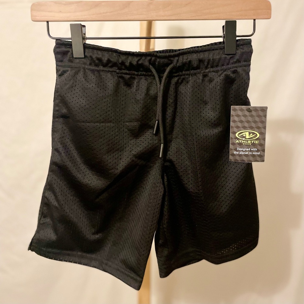 Athletic Works Boys Black Mesh Shorts DriWorks‎ Active Gym Basketball M 8 NWT